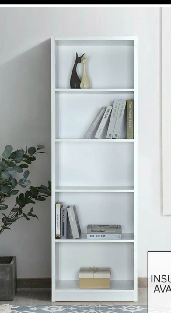 Tall Wide Bookcase White | 5 Fixed Shelves | Modern