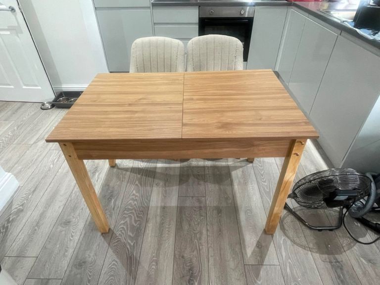 Wooden Dining Table with 2 Upholstered Chairs – Good Condition