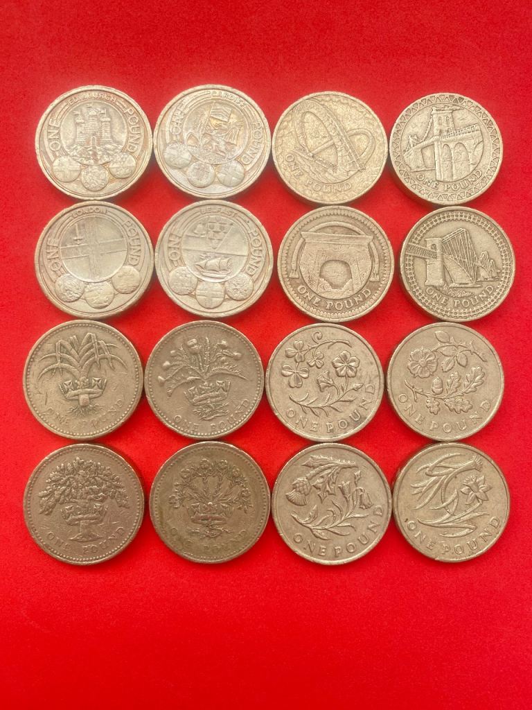 Old 1 pound coins set of 16 