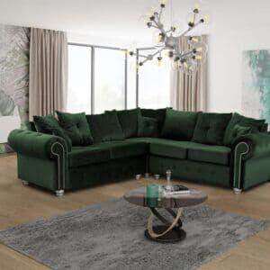☑❣✔Blue Velvet Corner Sofa with Ottoman – Good Condition