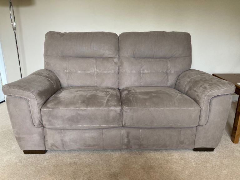 Comfy Taupe Suede Two-Seater Sofa – Good Condition