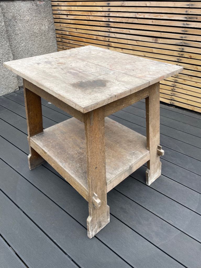 Vintage Solid Oak Carpenter’s Workbench / Arts & Crafts Side Table