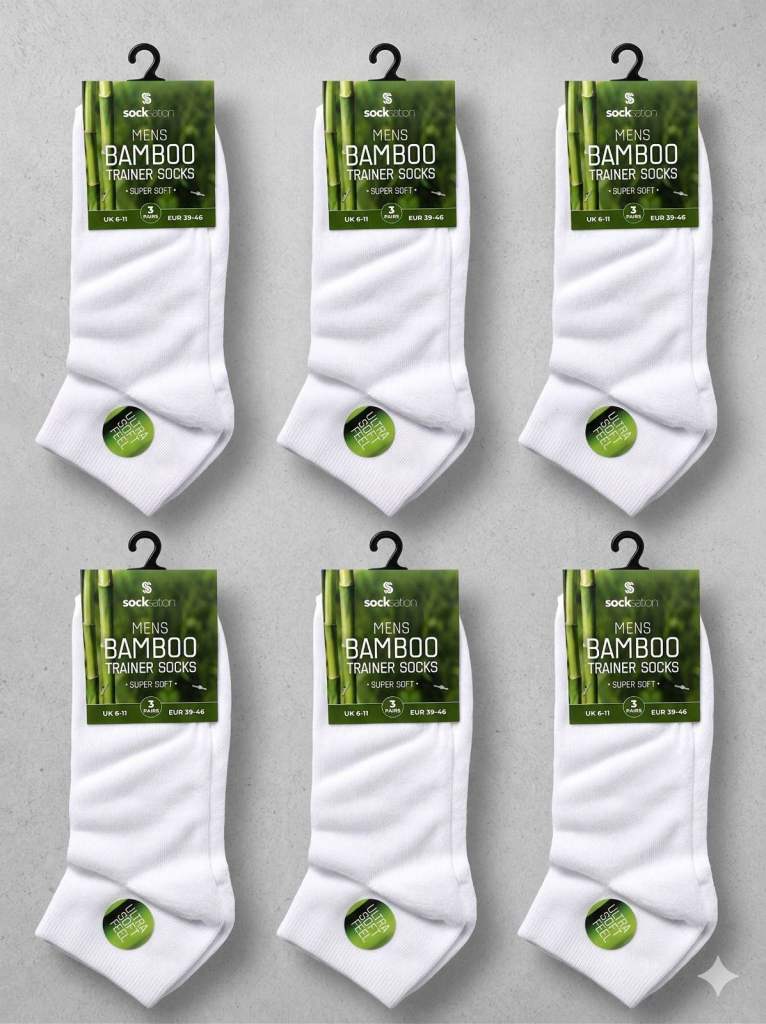 6 Pairs Mens Bamboo Socks White