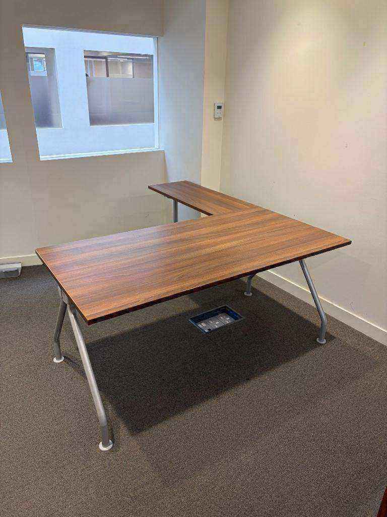 Used office walnut finish computer task study home office corner desk L shape