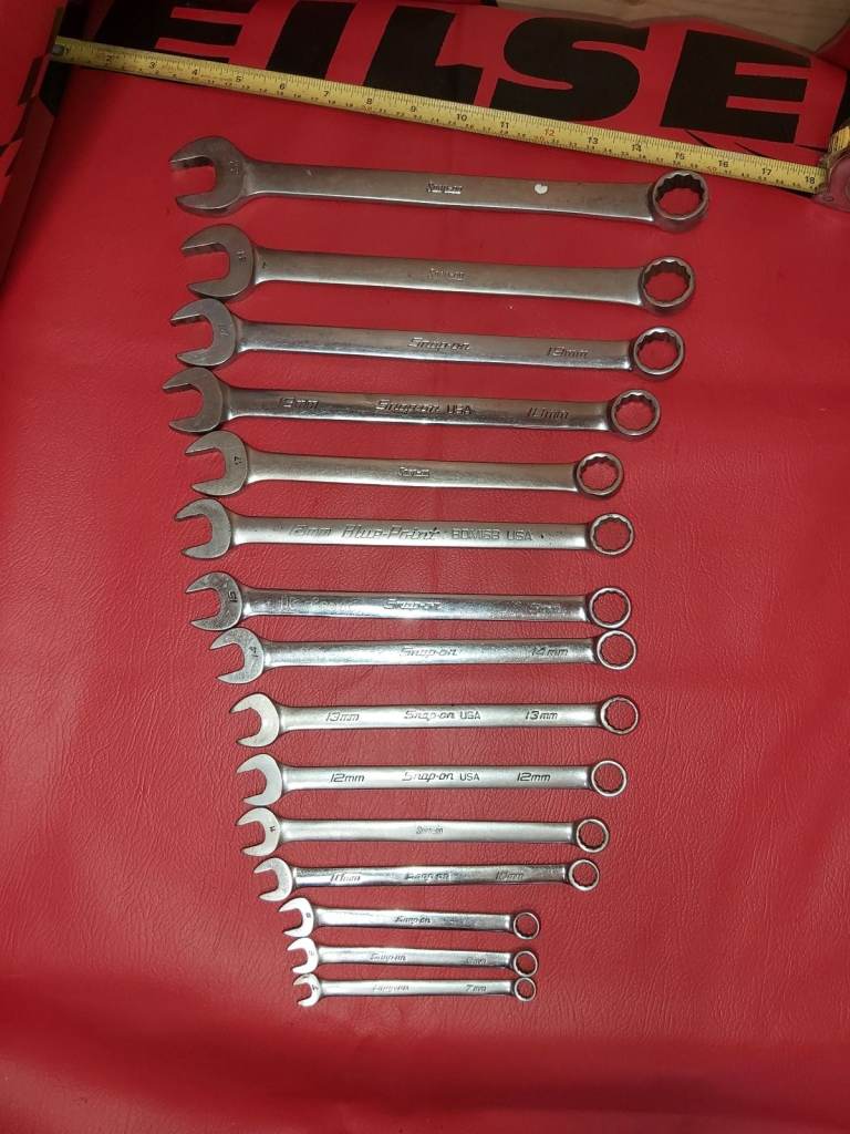 SNAP ON TOOLS COMBINATION SPANNER METRIC SET 15 SPANNER SET 7-19mm and 21-22 mm