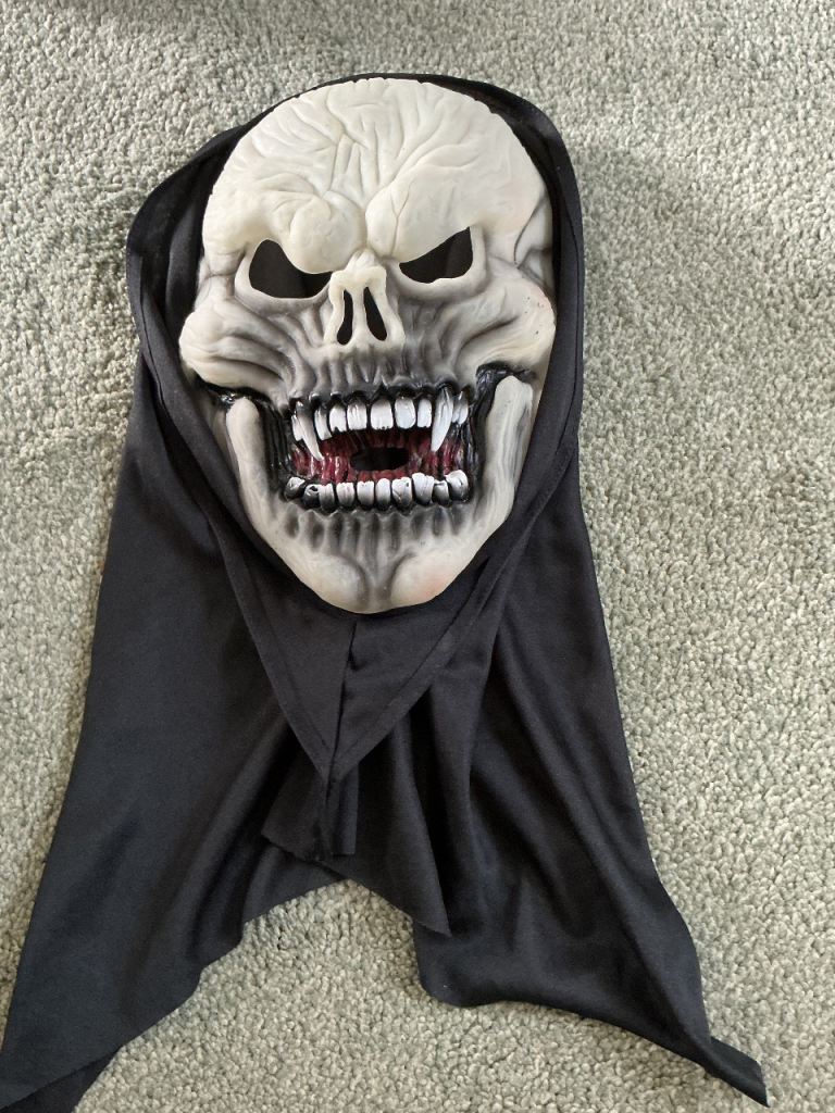 Halloween Skull Mask with Hood – Good Condition