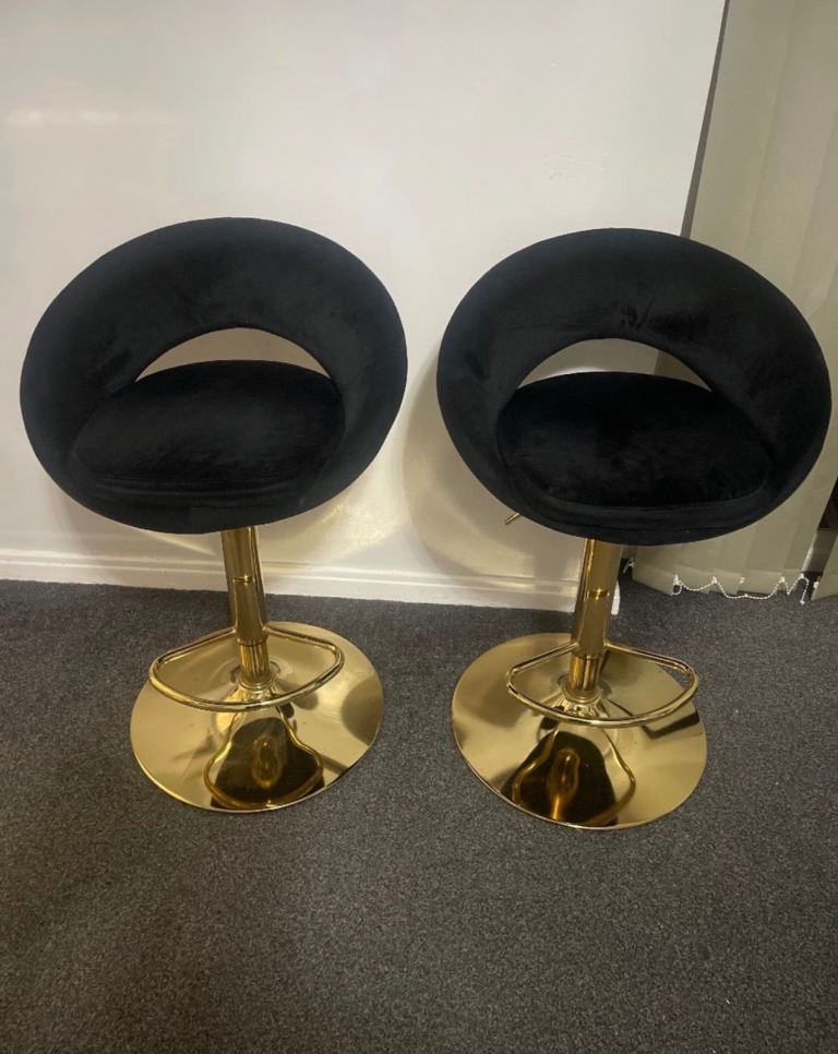 Set of two black velvet kitchen bar stools