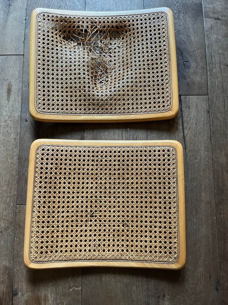 Pair of Vintage Cesca Bar Stool Seats x 2 – Beech Wood & Cane – For Parts / Repair