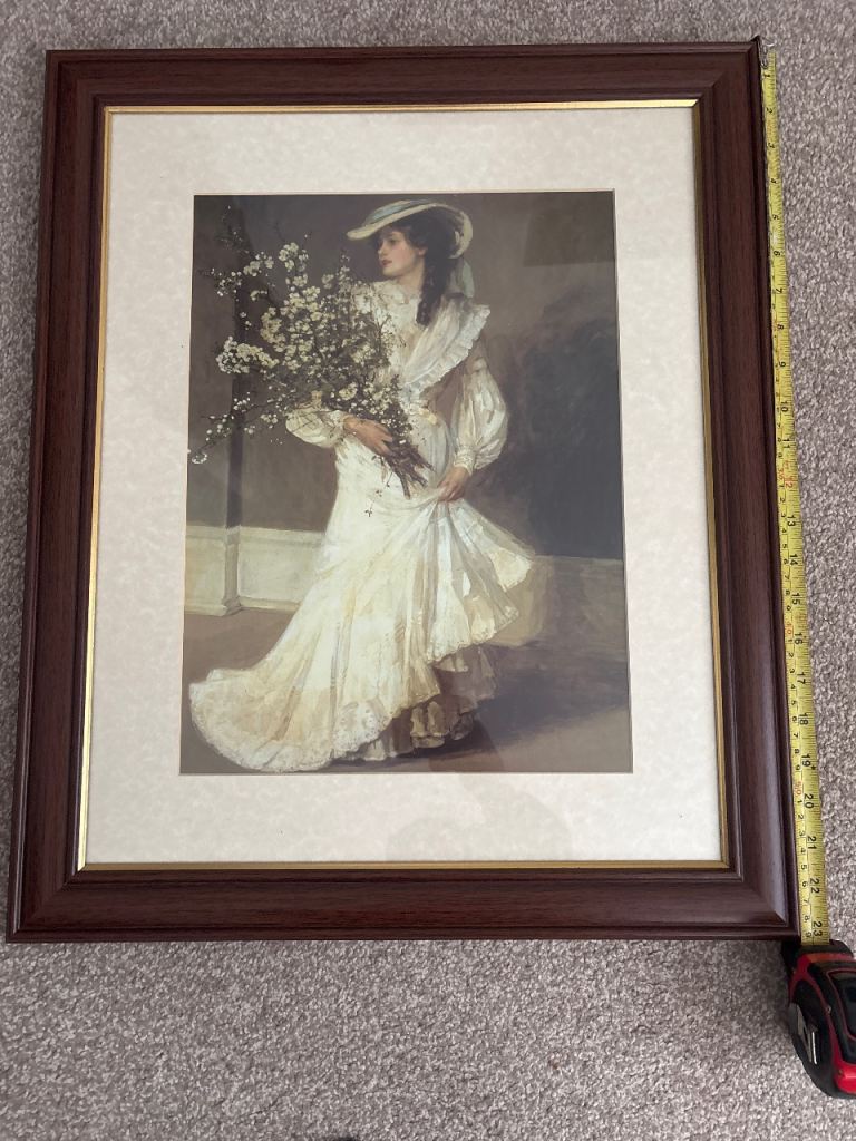 Vintage Framed Print Spring Sir John Lavery Lady White Dress Blossoms Orsay
