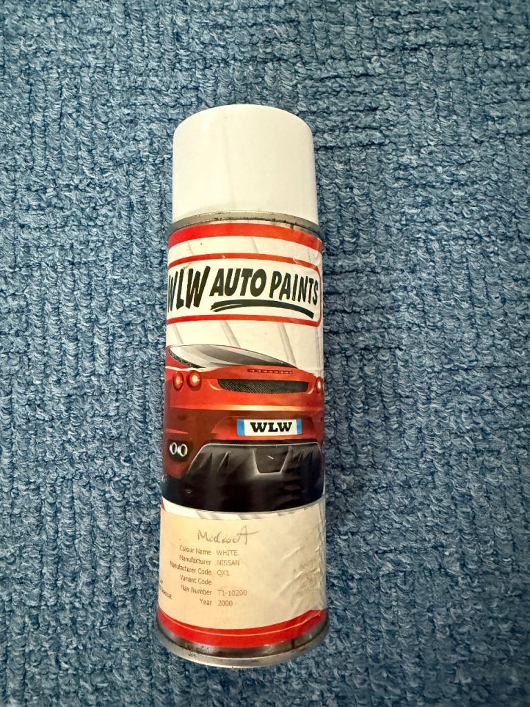     Nissan QX1 White Car Paint Aerosol – Custom Filled