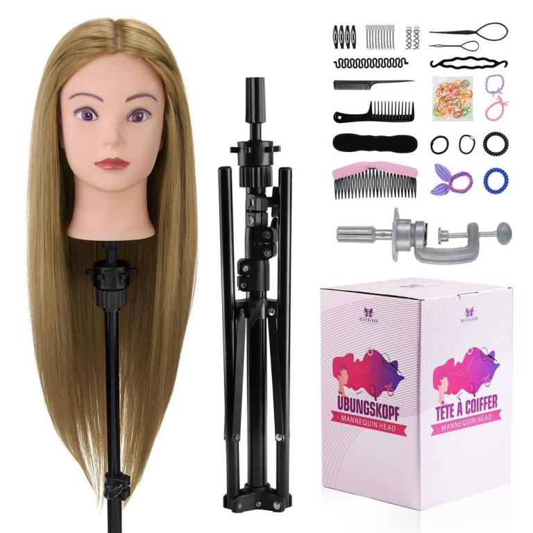 BRAND NEW - Mannequin head with 60% real human hair and tripod stand