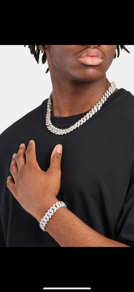 14mm Prong Link Chain + Bracelet Bundle - White Gold × 1