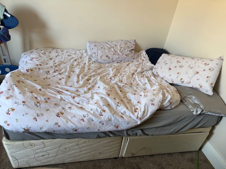 Single Bed Frame with Storage Drawers and Mattress