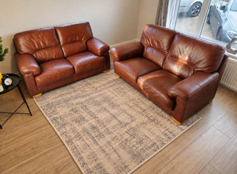 DFS Genuine Leather 2 + 2 Seater Sofa Set – Tan Brown