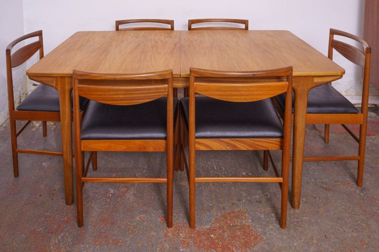 McIntosh mid-century teak double extending dining table with 6 chairs 