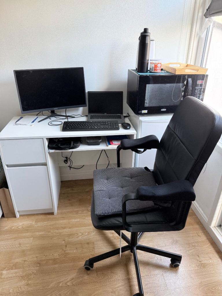 Computer Table,  Chair and Microwave 