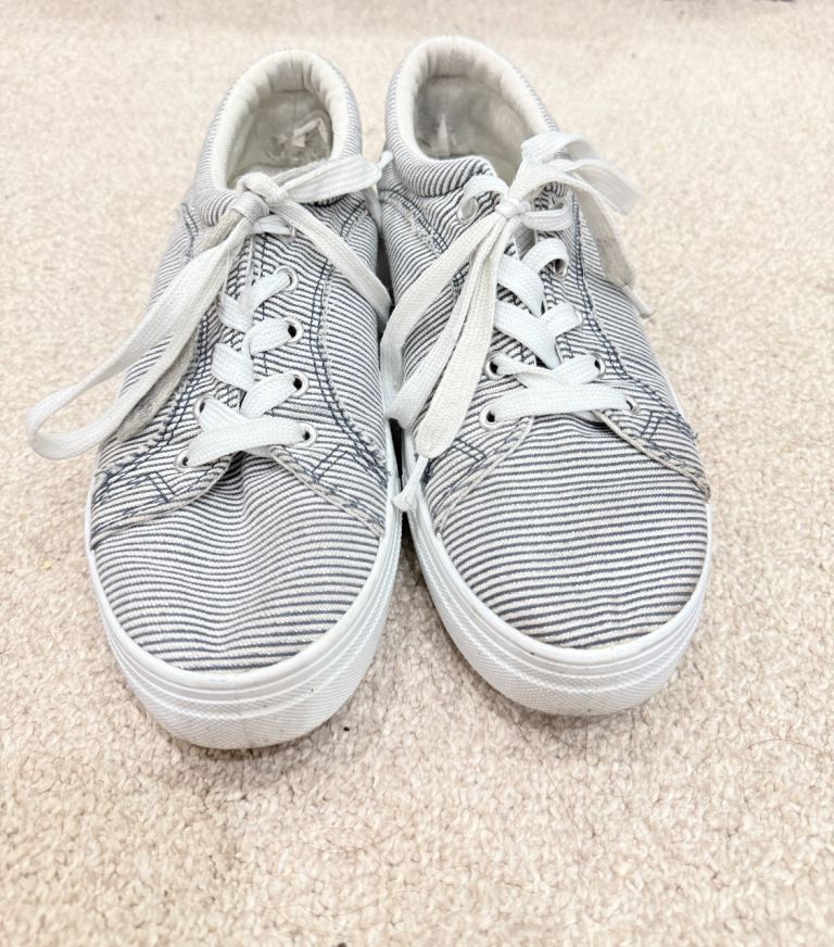 Striped Platform Trainers - Grey/White Canvas Shoes