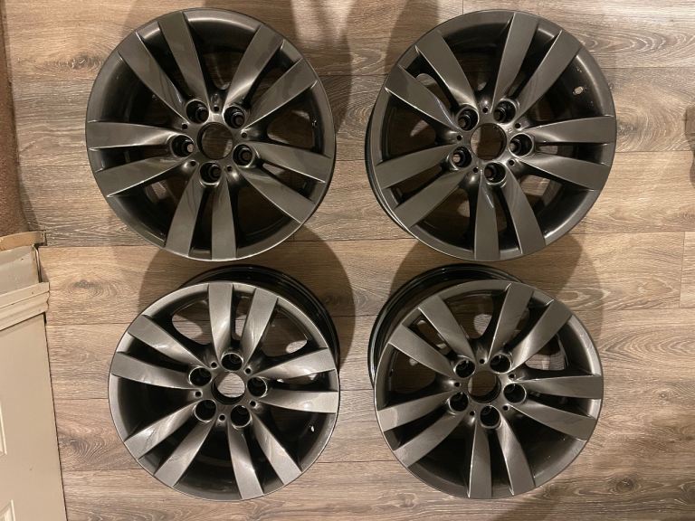 Genuine BMW 8Jx17 alloy wheels with gun metal powder coating by Premiere wheels.