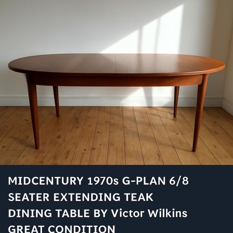 NOW RESTORED CONDITION ,A GREAT LOOKING VICTOR WILKINS FOR G-PLAN 6/8 SEATER 210 Cm DINING TABLE