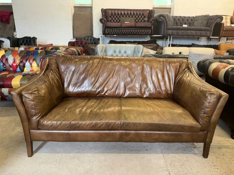 Halo timothy oulton reggio tan brown real leather sofa