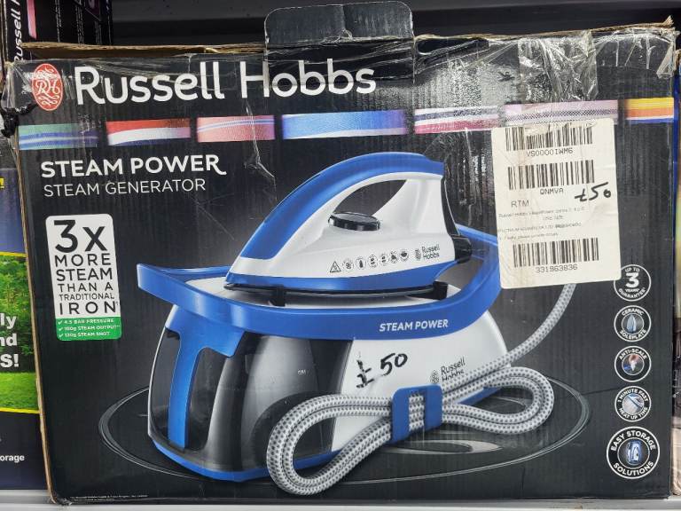 Russell Hobbs Steam Iron [2600W,120 g/min continuous steam] SteamPower (60sec heat up, 4.5 bar 