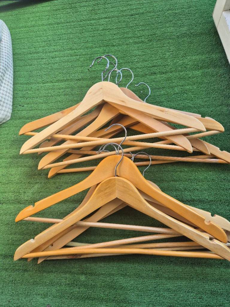 Wooden Clothes Hangers – New, Set of 20