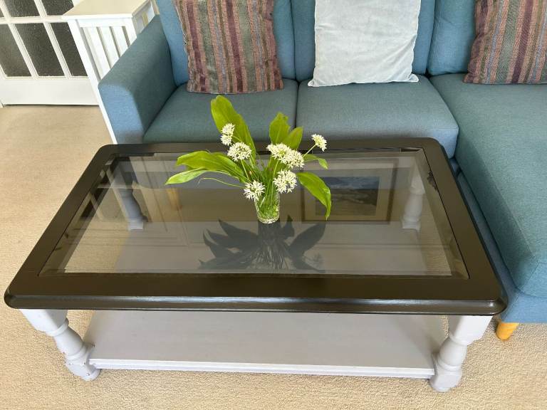 Large Wooden Coffee Table with Glass Top - 117x68cm