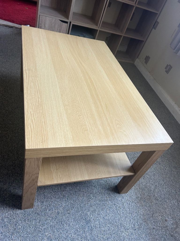 Light Wood Coffee Table with Shelf – Good Condition