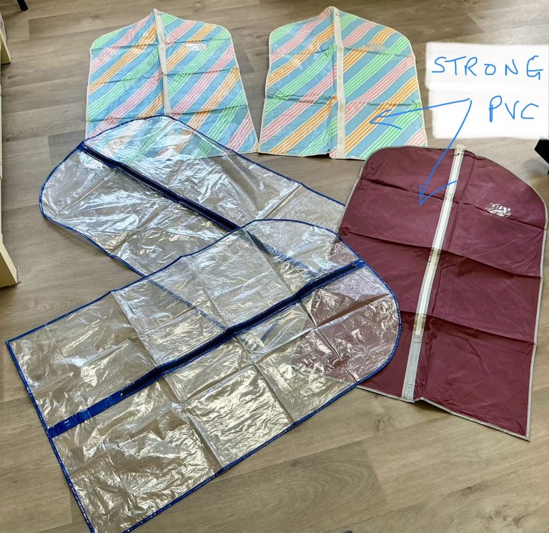 Clothes garment protector covers. x5. Unisex. Zip front and viewing panels. Only £3 the lot !!