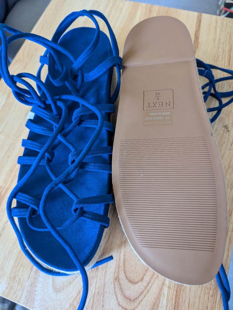 New NEXT Flatform Royal Blue Lace Up Sandals Size 8