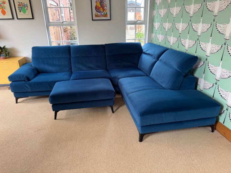 Natuzzi Editions Blue Fabric Right Hand Corner Sofa 