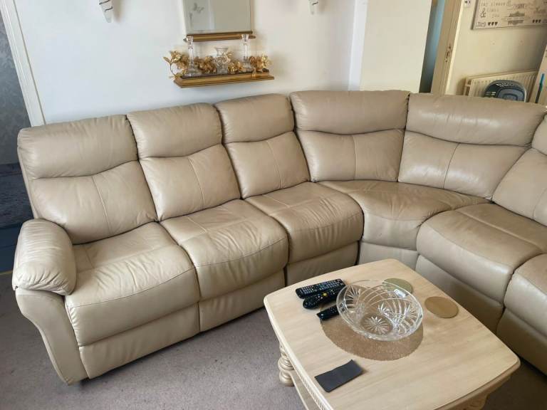 Cream real leather corner sofa 8 seater