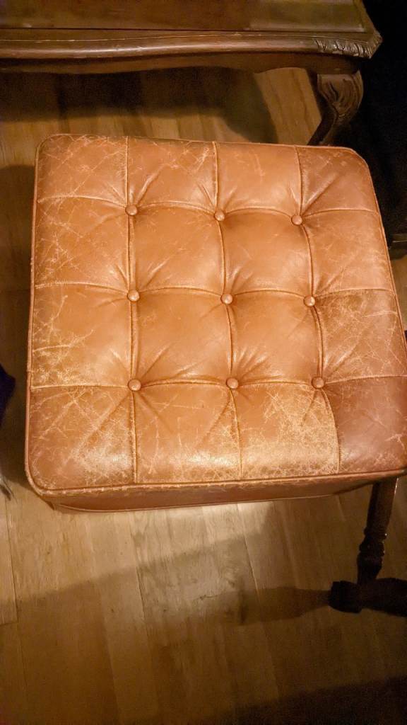 Chesterfield Leather Footstool Footrest in Saddle Brown 