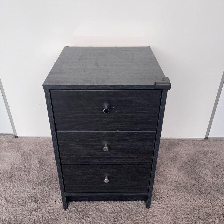 FREE DELIVERY Argos Home Malibu 3 Drawer Bedside Table - Black Oak, in good condition.