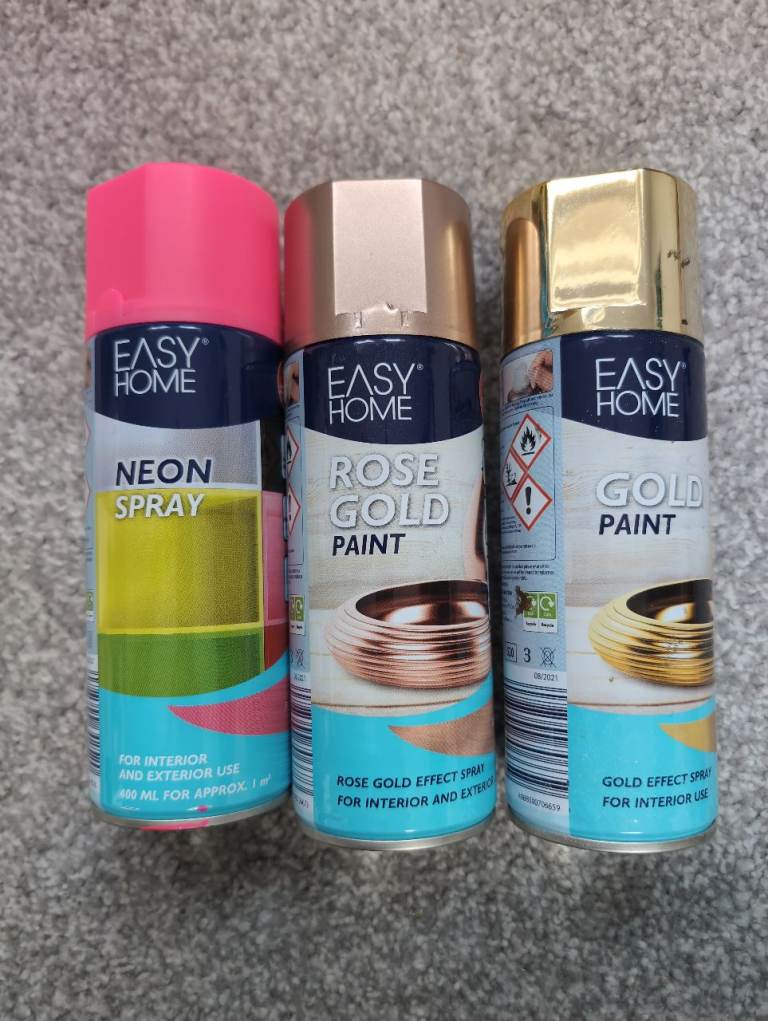 Easy Home Neon, Rose Gold, and Gold Spray Paint Cans - New