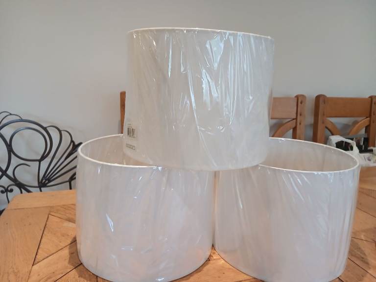 Three NEW White Drum Lampshades – Still in Packaging