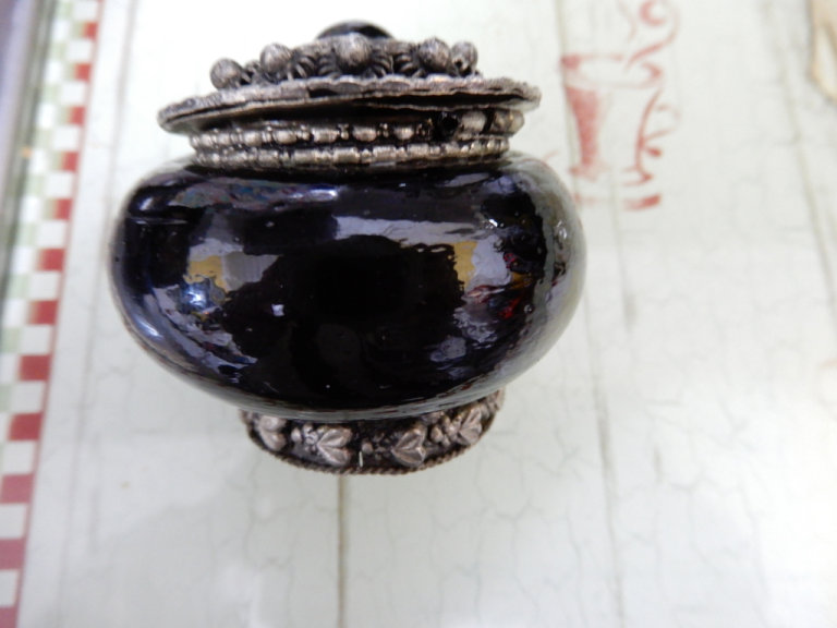 Vintage Ornate glass and metal trinket box