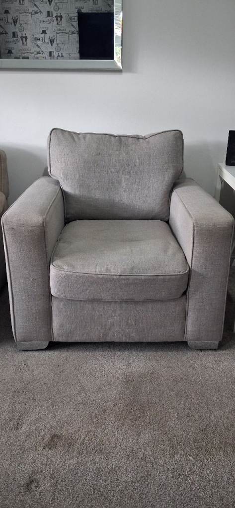 Comfy Grey Fabric Armchair – Good Condition