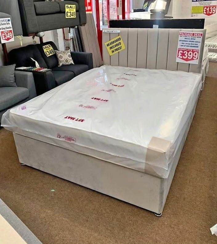 C O D 🚚 Fast Selling Cream 4ft Small Double Divan Bed With Mattress  🚐 Home Delivery Available **