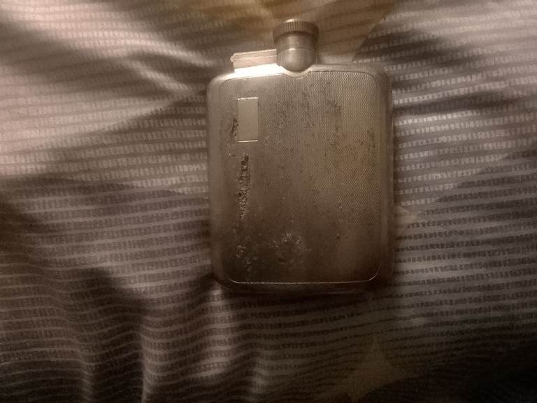 Vintage very collectable 1930s Alfred Dunhill silver plated 6oz hip flask engine turned England 