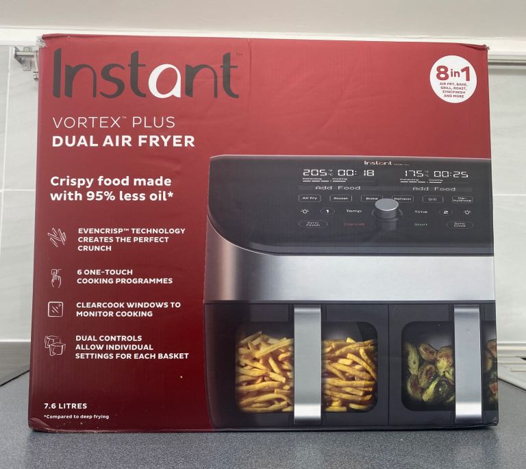 7.6L 8-in-1 Instant Vortex Plus Dual Drawer with ClearCook Air Fryer Stainless Steel