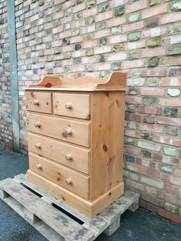 Beautiful Vintage Solid Pine Rustic Chest Of Drawers Baby Changing Unit Dresser Commode