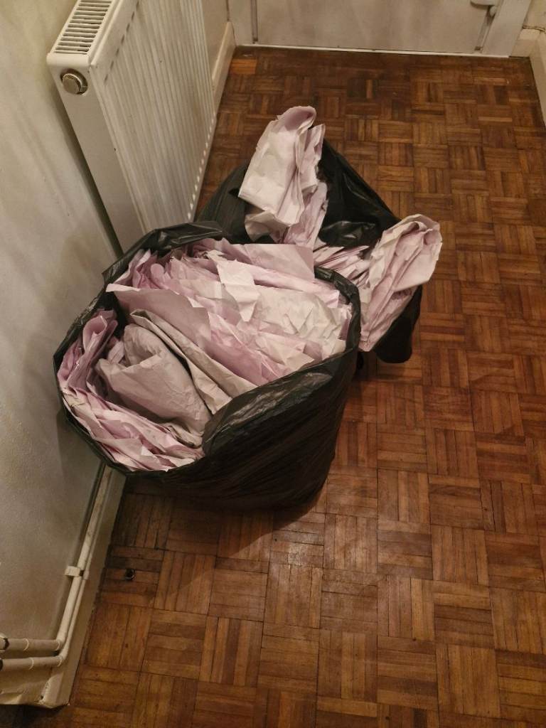 Four Bin Bags of Used Packing Paper