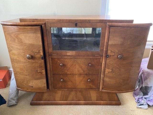 image for antique large art deco drinks cabinet with glass