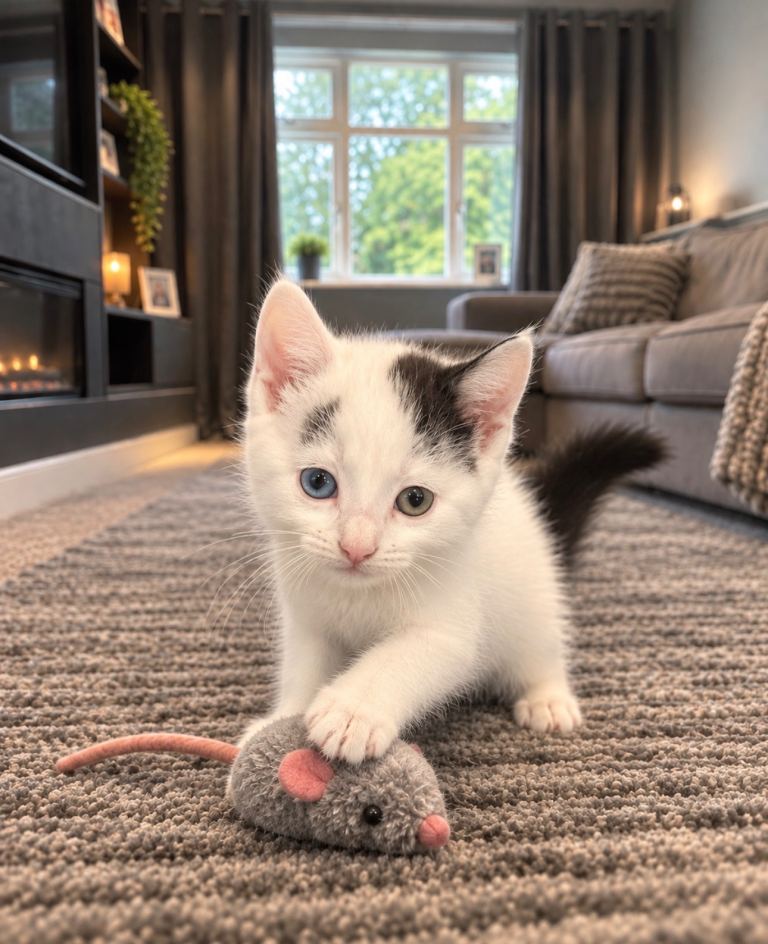 Adorable White and Black Kitten with Heterochromia
