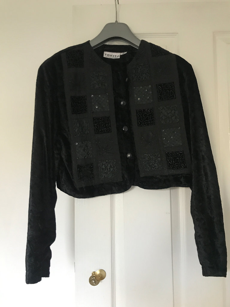 ladies black crushed velvet waist length jacket