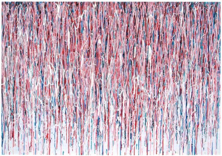 VERY LARGE 159x112cm MODERN CANVAS WALL ART HAND PAINTED PINK VERTICAL DRIP PAINTING Free Delivery