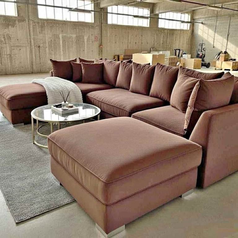 U-Shape Fabric Sofa in Brown with Matching Footstool, Brand New