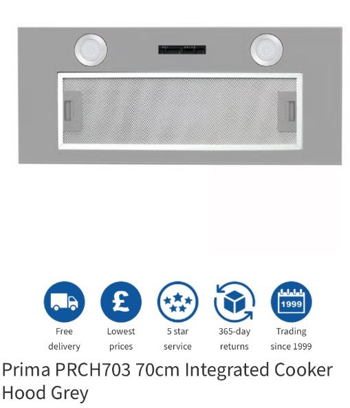 Cooker extraction canopy(unused) (Motherwell)