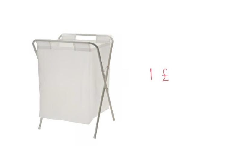 White Laundry Basket with Metal Frame – Good Condition
